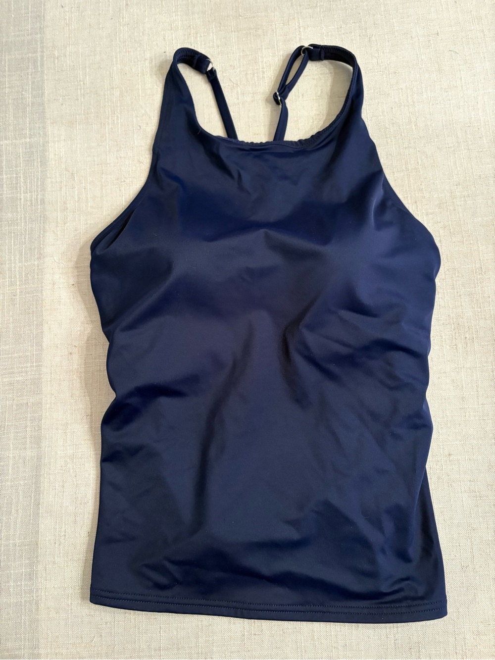 NWT Lands End Women's Tugless High Neck Strappy Back Tankini Top, Size 10, Navy